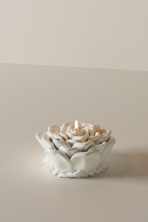Dekoratif Büyük Gül Kokulu Mum - Rose Gül, Büyük Şakayık Mum Soy Wax Candle 1 Adet Beyaz - 5X10 Cm