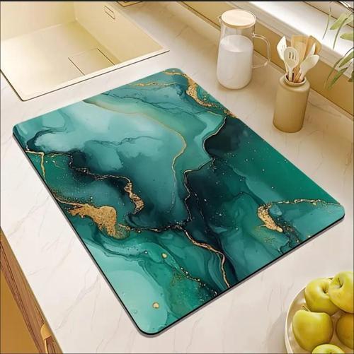 55 CM x 45 CM YEŞİL MERMER DESENLİ TEZGAH ÜSTÜ BULAŞIK KURUTMA MATI BULAŞIKLIK KURUTMA ÖRTÜSÜ