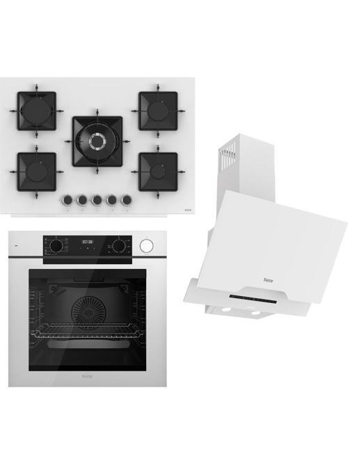 Steamart-Fryart-Sılentart Serisi Beyaz Set (SS036 + QEP64CB +D064-SA ) - Emaye Izgara - 75 cm Ocak