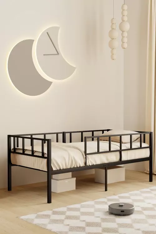Zenit Metal Karyola Siyah, Korkuluklu Karyola, Daybed, Ölçü Seçenekli