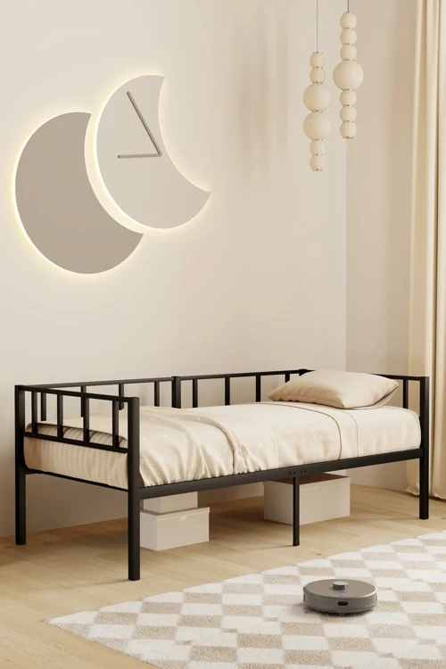 Zenit Metal Karyola Siyah, Korkuluklu Karyola, Daybed, Ölçü Seçenekli