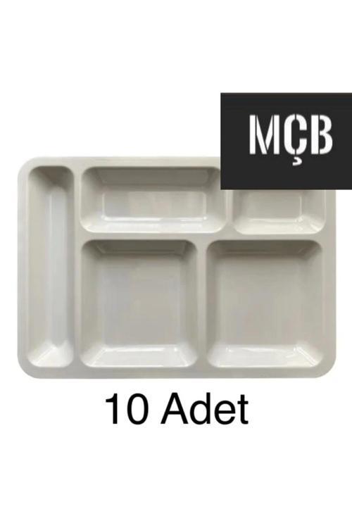 10 Adet 5 Gözlü Kırılmaz Plastik Tabldot Tabağı Beyaz Self Servis Tabildot Tabilot Tabak