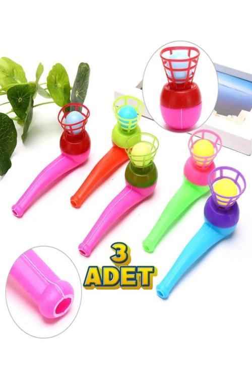 Pipetli Top Üfleme Oyunu Popit Eğitici Oyuncak 3 Adet