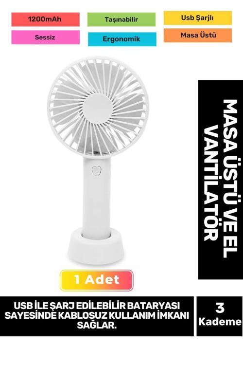 3 Kademeli Ultra Sessiz Hafif Kablosuz 1200mAh Pervaneli Taşınabilir Usb Şarj Masa El Fan Vantilatör