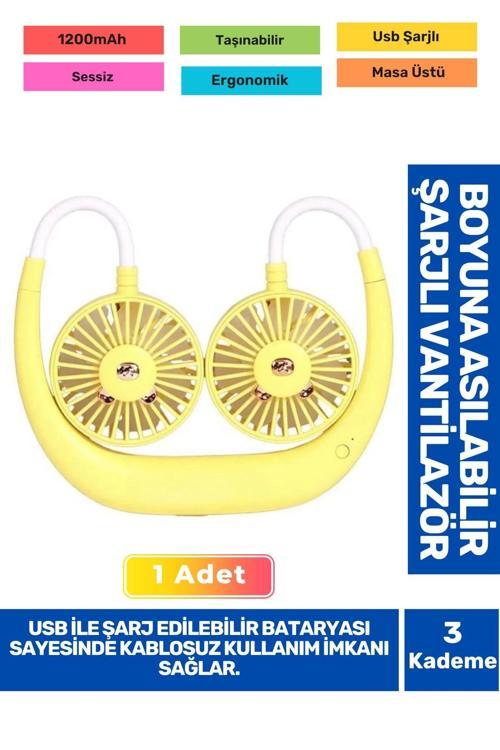 3 Kademeli Ultra Sessiz Sarı Eller Serbest Boyuna Asılabilir Şarjlı Klima Soğutucu Fan Vantilatör