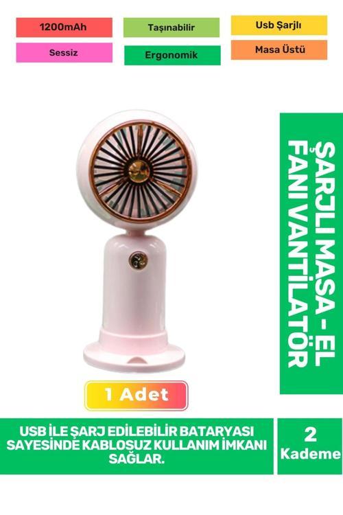Ultra Sessiz 2 Kademeli Hafif Kablosuz 1200mAh Pervane Taşınabilir Usb Şarjlı Masa El Fan Vantilatör