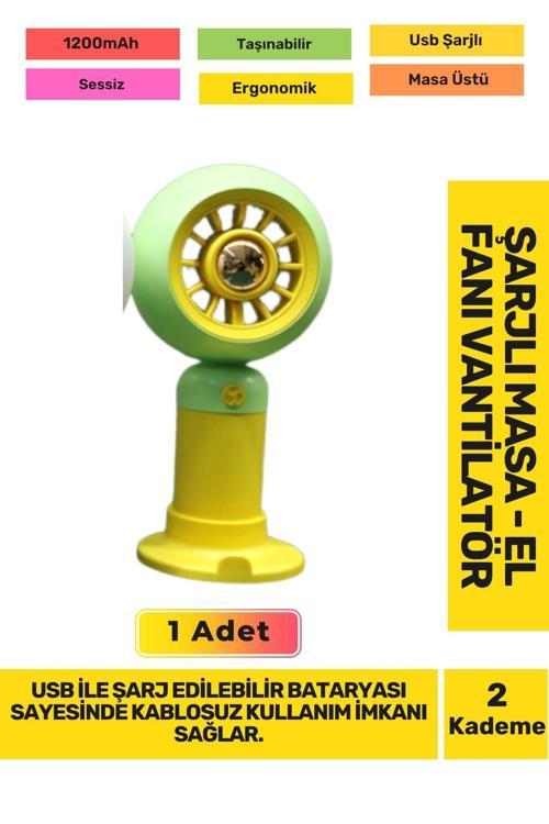 Ultra Sessiz 2 Kademeli Hafif Kablosuz 1200mAh Pervaneli Taşınabilir Usb Şarj Masa El Fan Vantilatör