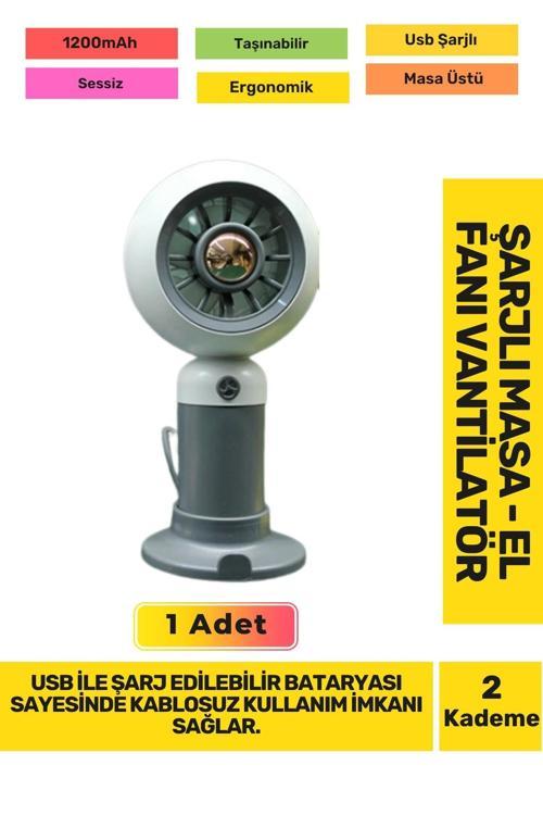 Ultra Sessiz 2 Kademeli Hafif Kablosuz 1200mAh Pervaneli Taşınabilir Usb Şarj Masa El Fan Vantilatör