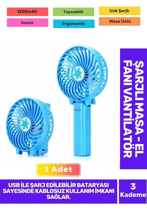 Ultra Sessiz 3 Kademeli Hafif Kablosuz 1200mAh Pervaneli Taşınabilir Usb ŞarjlMasa El Fan Vantilatör