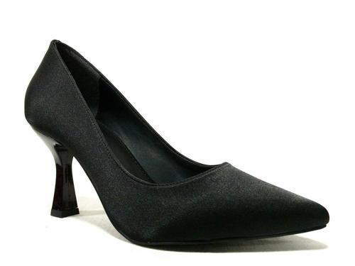 Siyah Saten Anatomik Stiletto Topuklu Ayakkabı
