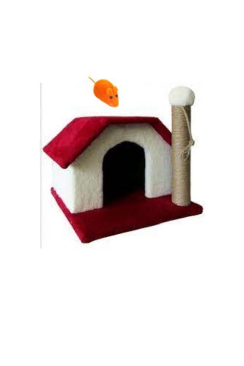 Tırmalamalı Tek Katlı Kedi Evi Kırmızı