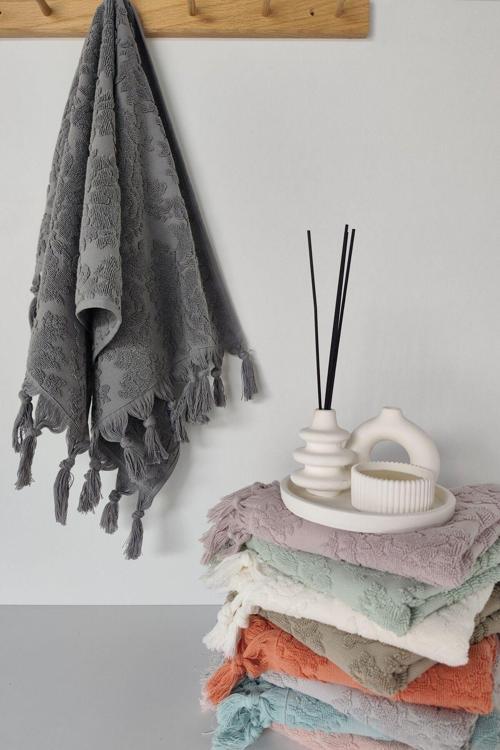 Otantik Saçaklı Antrasit El Havlusu 50x85 cm - %100 Pamuk - Yumuşak Ve Su Emici