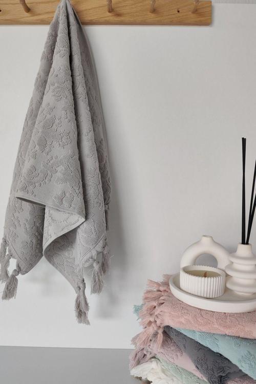 Gri Renk Otantik Saçaklı El Havlusu 50x85 cm - %100 Pamuk - Yumuşak Ve Su Emici