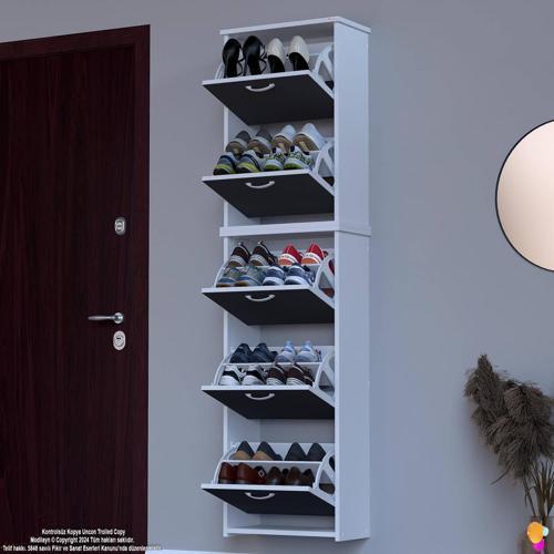 VERVE Asma Antre 52x194x26 cm’ lik 3 Düşer Kapak 10 Göz Bölmeli Ayakkabılık