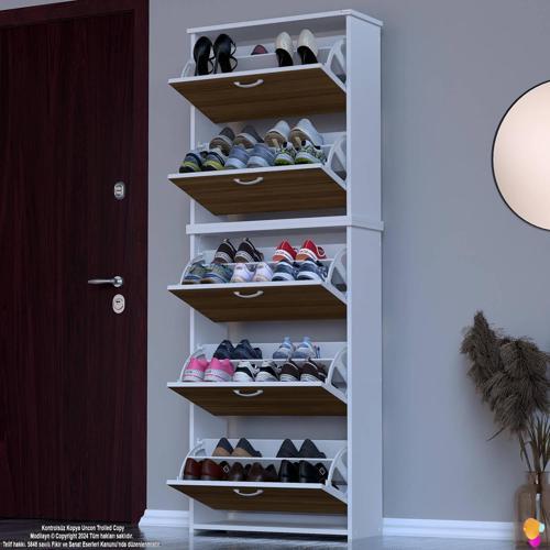 VERVE Antre 72x194x26 cm lik 3 Düşer Kapak 10 Göz Bölmeli Ayakkabılık