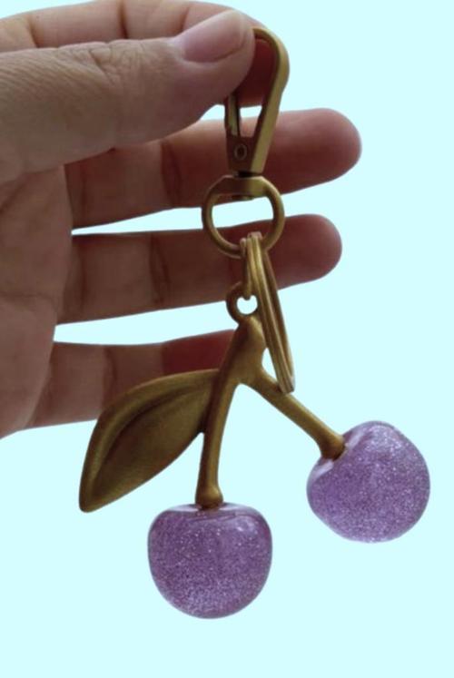 Lila Simli Kiraz Anahtarlık , Çanta Süsü Antik- Gold Metalli