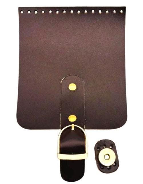 Gerçek Deri 21x12 cm Koyu Kahve Renk Çanta Kapağı Light Gold Metalli