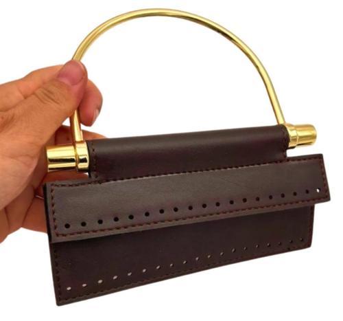 Suni Derili Metal Çanta Sapı İpek Model Koyu Kahve  Renk Light Gold Metal (Yeni Model)