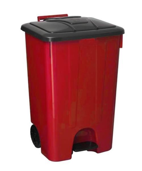 SY-4265 Kırmızı 85 lt Köşeli Pedallı Tekerlekli Çöp Kovası