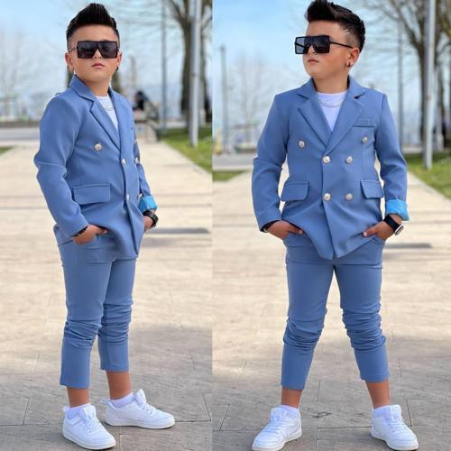 4 PARÇA 6 DÜĞMELİ CEKETLİ ERKEK ÇOCUK TAKIM ELBİSE - BEYAZ TSHIRT