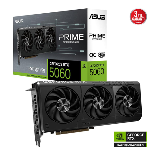 PRIME-RTX5060-O8G, 8Gb, 128Bit, GDDR7, 1xHDMI, 3xDP GAMING Ekran Kartı