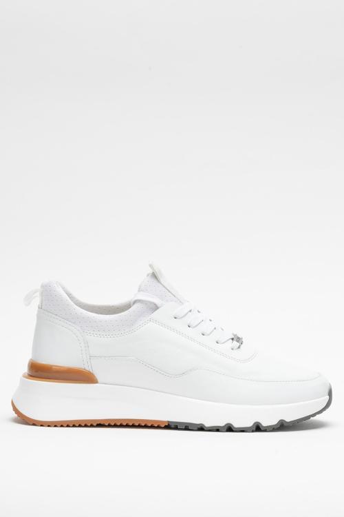 Erkek Kalın Taban Bağcıklı Sneaker Gerçek Deri MC 21323 BEYAZ