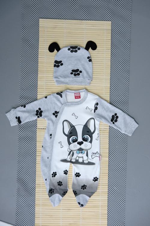 Köpek Baskılı 2'li Unisex Tulum Takımı Gri