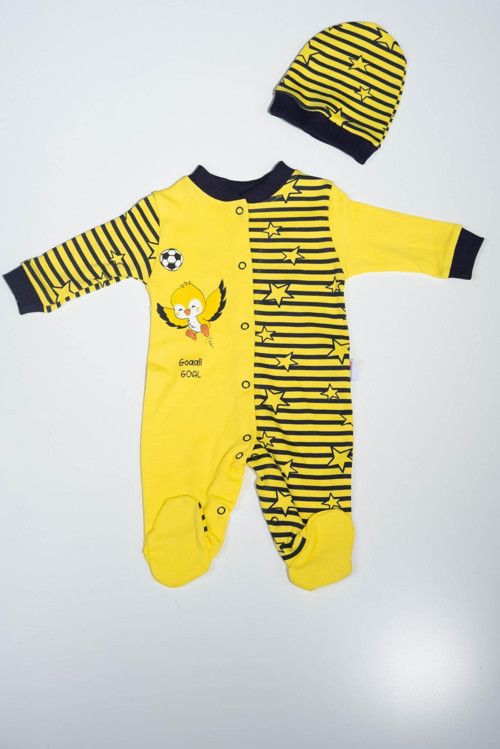 Yıldız Desenli Kanarya Tulum ve Şapka Takımı Sarı Lacivert