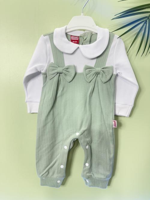 Fiyonklu ÇıtÇıtlı Kız Bebek Tulum Yeşil