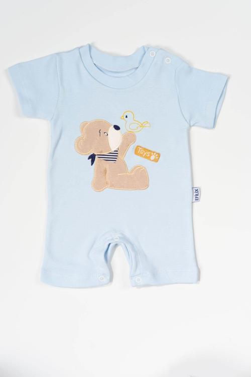 Ayıcık ve Toys Nakışlı Mavi Çıtçıtlı Tulum Erkek Mavi