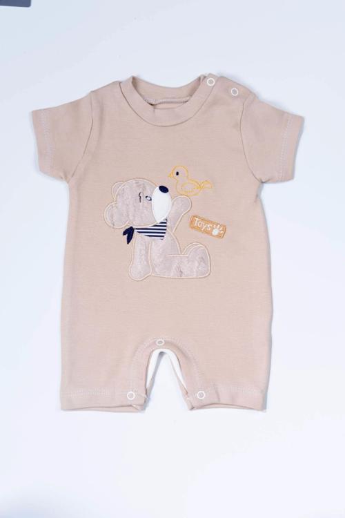 Ayıcık ve Toys Nakışlı Mavi Çıtçıtlı Tulum Erkek Bej