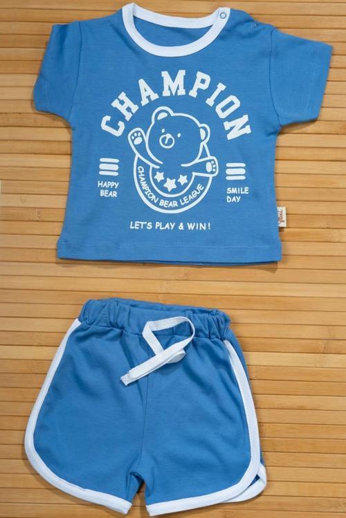 Champion Ayıcık Baskılı Erkek Şortlu Takım Mavi 
