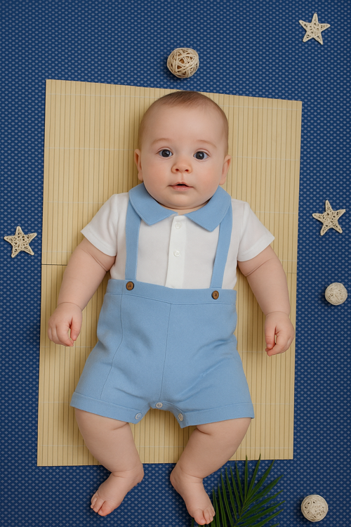 Unisex Askılı Görünümlü Kısa Kollu Bebek Tulum Turkuaz