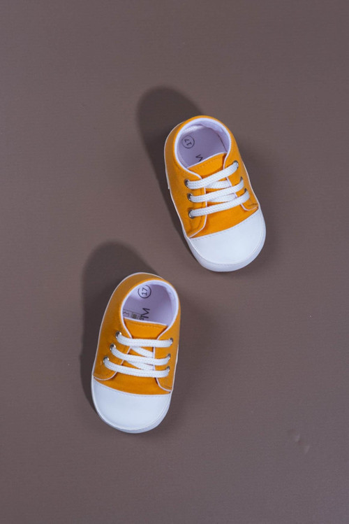 Bağcıklı Unisex Bebek İlk Adım Ayakkabısı Sarı