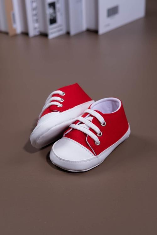 Bağcıklı Unisex Bebek İlk Adım Ayakkabısı Kırmızı
