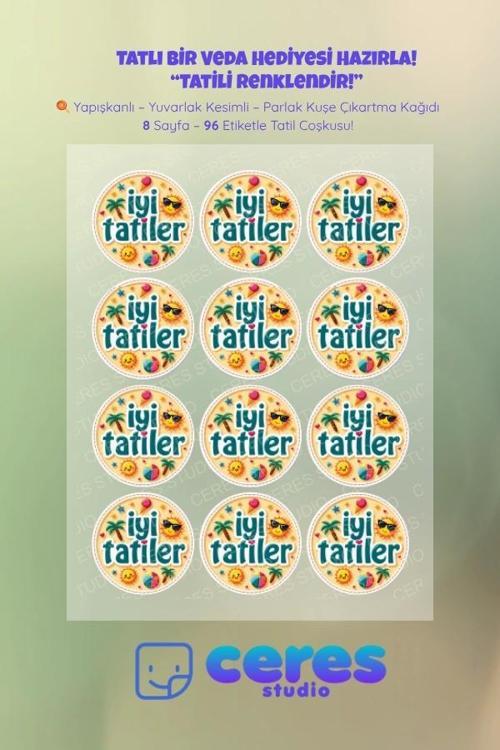 İyi Tatiller Sticker Seti - 96 Adet Yuvarlak Etiket | Yapışkanlı, Parlak Kuşe Çıkartma Kağıdı