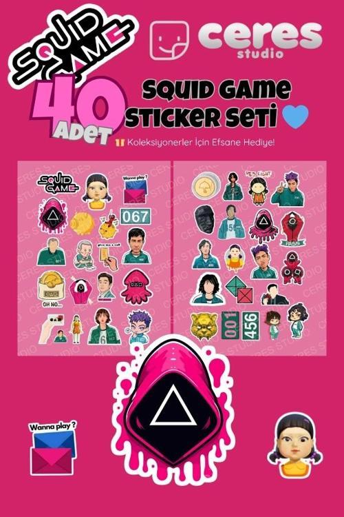 Squid Game Temalı 40’lı Sticker Seti – K-pop Kore Dizisi Etiketleri – Defter Laptop Süsleme Çıkartma