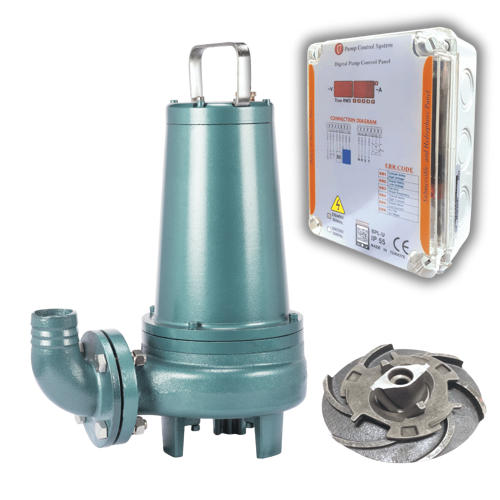 Varan WQK 55-10-5.5QG Bıçaklı (KORUMA PANOLU) Foseptik Dalgıç Pompa 7.5 HP / 5.5 kW, Trifaze 380 V