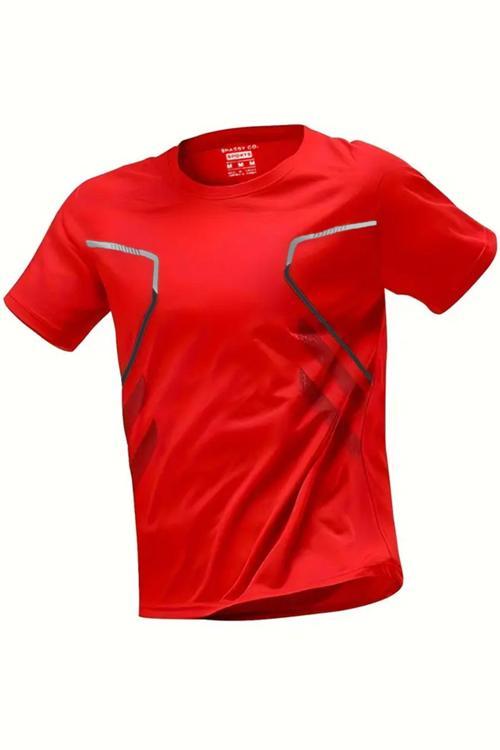 Erkek Ultra Esnek Nem Emici Vücut Geometrik Hızlı Kuruyan Hafif Spor T-shirt