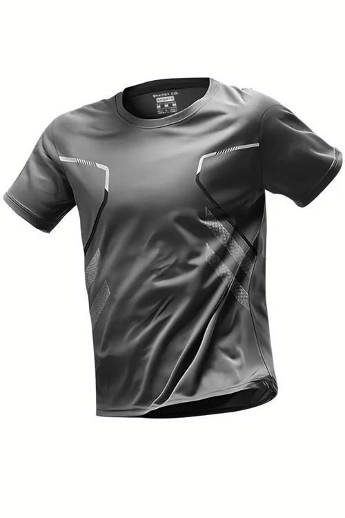 Erkek Ultra Esnek Nem Emici Vücut Geometrik Hızlı Kuruyan Hafif Spor T-shirt