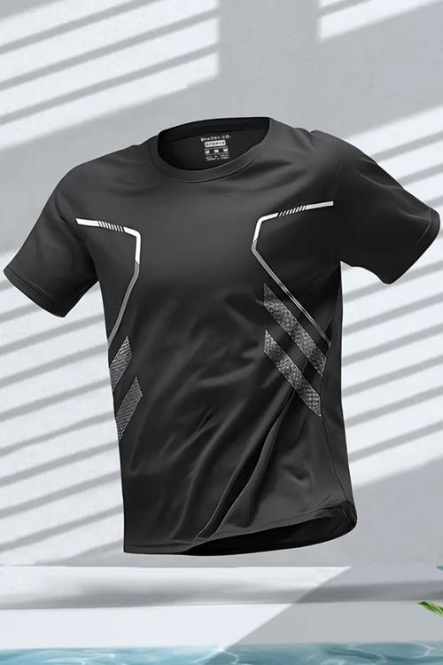 Erkek Ultra Esnek Nem Emici Vücut Geometrik Hızlı Kuruyan Hafif Spor T-shirt