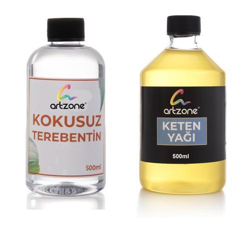Yağlı Boya Seti Yardımcı Malzemeler 2 x 500ml.  Kokusuz Terebentin ve Keten Yağı