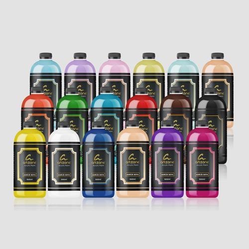 Akrilik Boya Seti - Tüm Renkler 18 Renk x 500ml + Fırça Hediyeli
