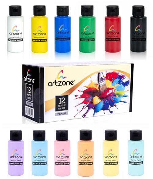 Akrilik Boya Seti 12 Renk x 60ml. (Ana ve Pastel Renkler)