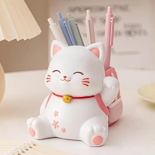 Sakura Kedi Kalemlik - Büyüleyici Masaüstü Düzenleyici - Dekoratif Masa Süsü - Boyasız