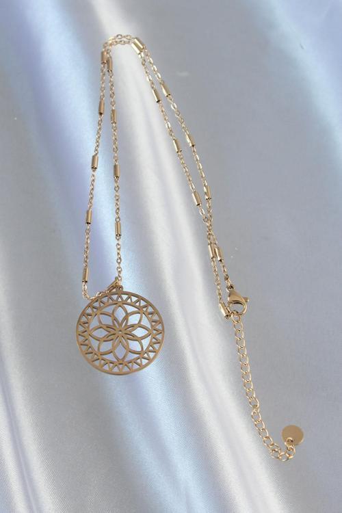 316L Çelik Zincir Gold Renk Lotus Model Kolye - EBJ240807W25479
