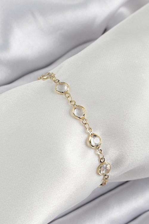 Pirinç Gold Renk Zirkon Taşlı Kadın Bileklik - EBJ250605W34568