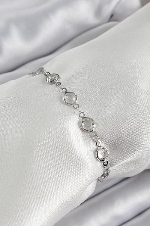 Pirinç Gümüş Renk Zirkon Taşlı Bileklik - EBJ250605W34567
