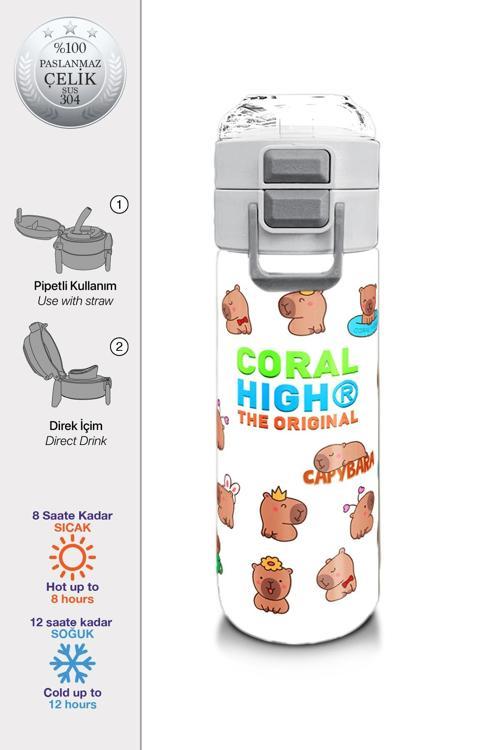 Kids Capybara Desenli Pipetli ve Direkt İçim Çelik Termos 500 ml 31794
