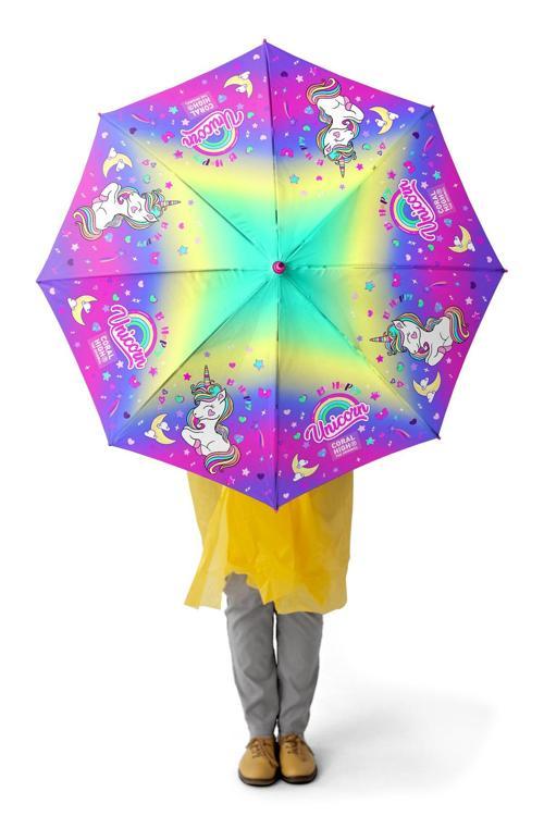 Kids Lavanta Su Yeşili Unicorn Desenli Çocuk Şemsiyesi 12662